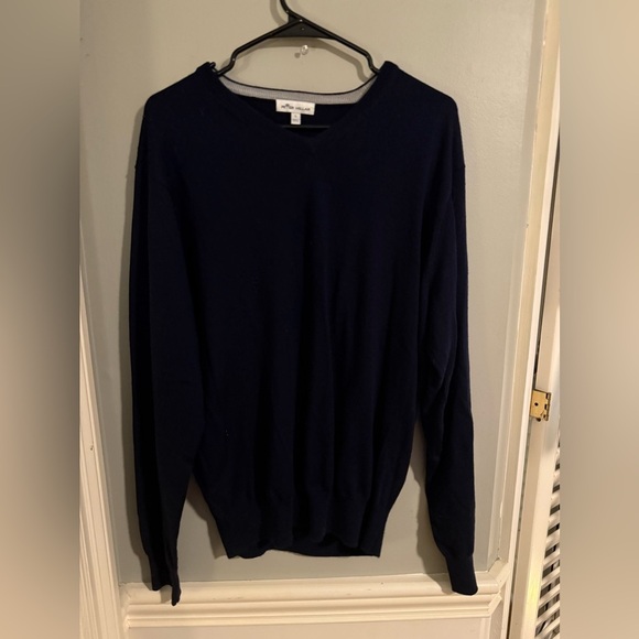 Peter Millar Blue V-Neck Sweater with Long Sleeves and Smooth Knit - Picture 1 of 6